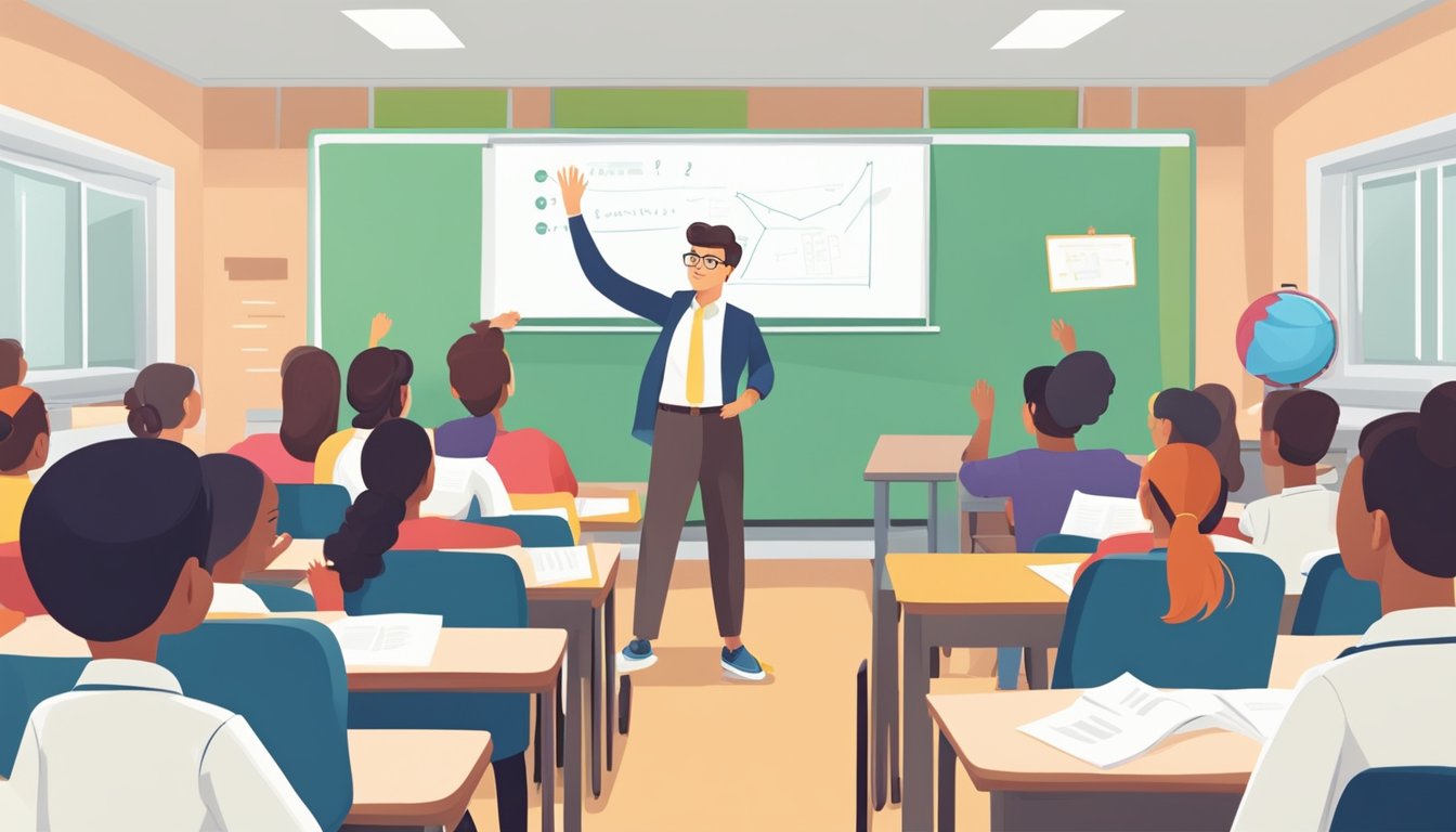 O Level Tuition: The Key to Excelling in Singapore's Education System A teacher stands in front of a whiteboard, surrounded by eager students raising their hands with questions about O level tuition