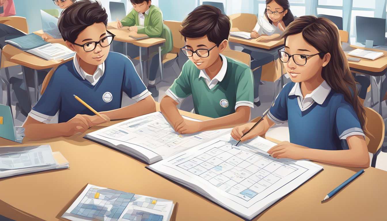 Maths Tuition Singapore: Boost Your Grades with Expert Help A group of students eagerly selecting a maths tuition centre from a list of options. The centre