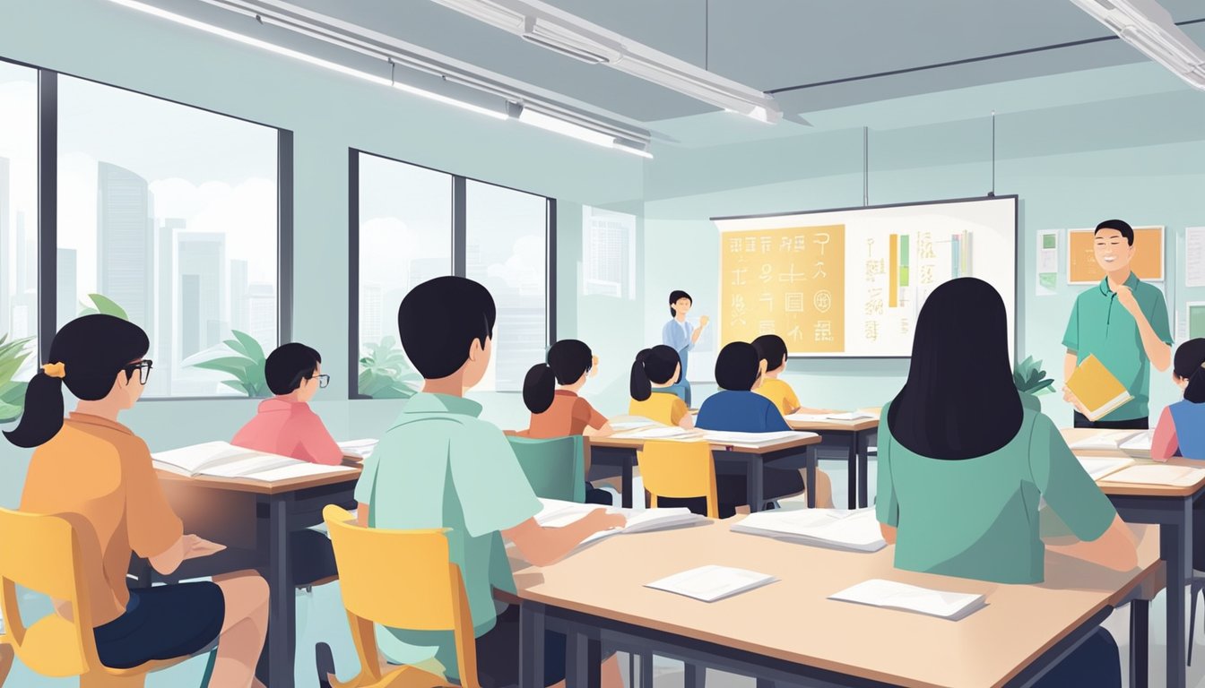 Best Chinese Tuition in Singapore: Top Picks for Students A Chinese language tutor instructs a group of students in a bright, modern classroom in Singapore