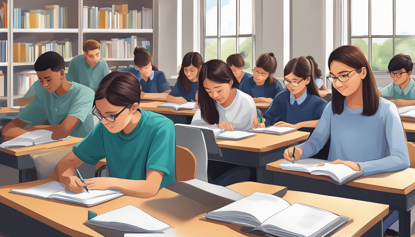 Students engaged in learning at Axcell Tuition Centre, with tutors guiding and supporting their educational progress