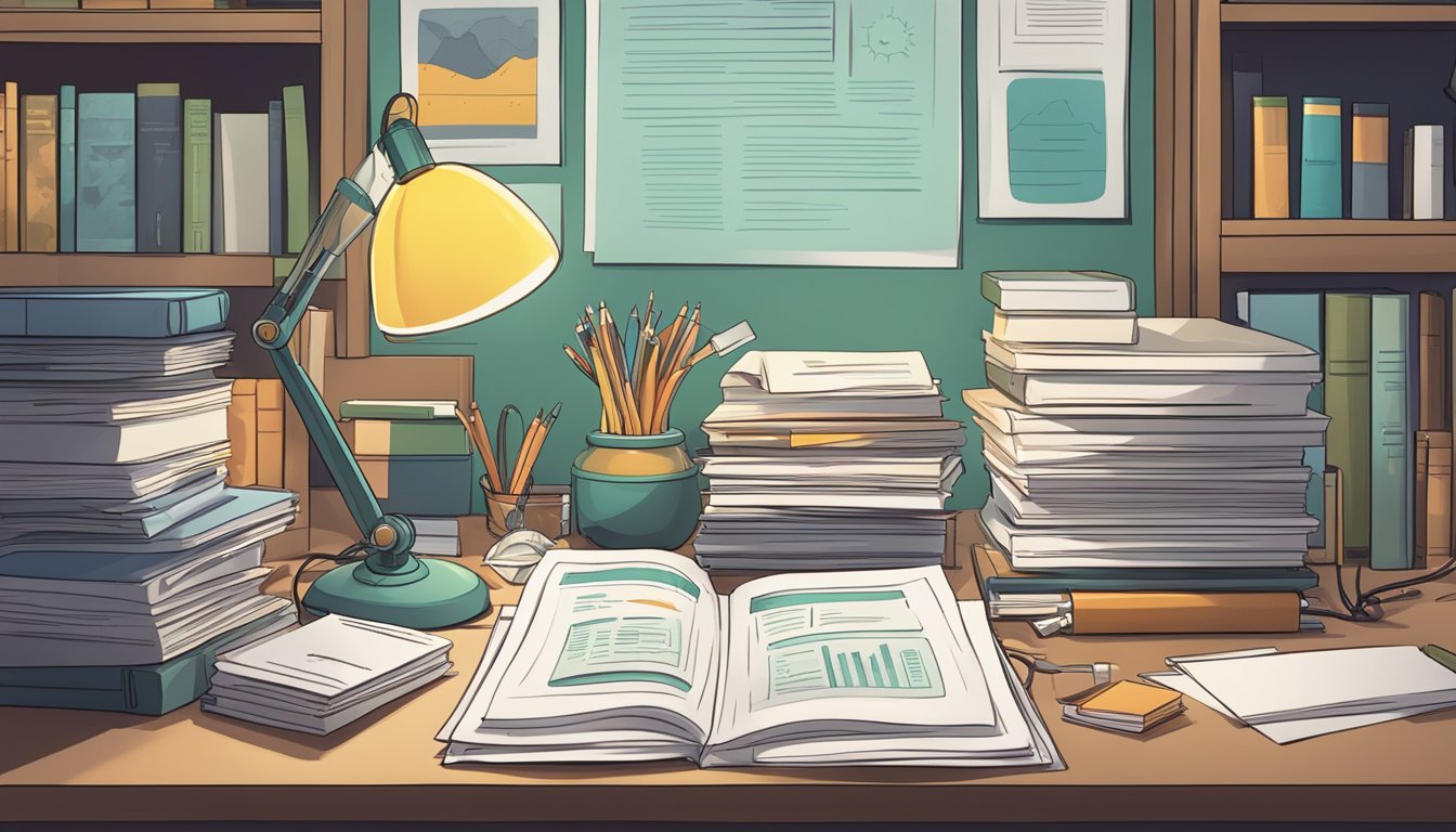 A stack of paper with "Frequently Asked Questions" printed on top, surrounded by science-related books and a desk lamp