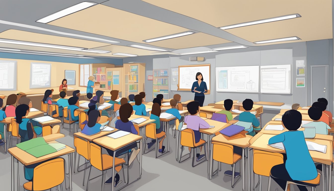 AEIS Tuition Singapore: Preparing Your Child for Success A classroom filled with students and a teacher, engaging in interactive learning activities to prepare for the AEIS exam