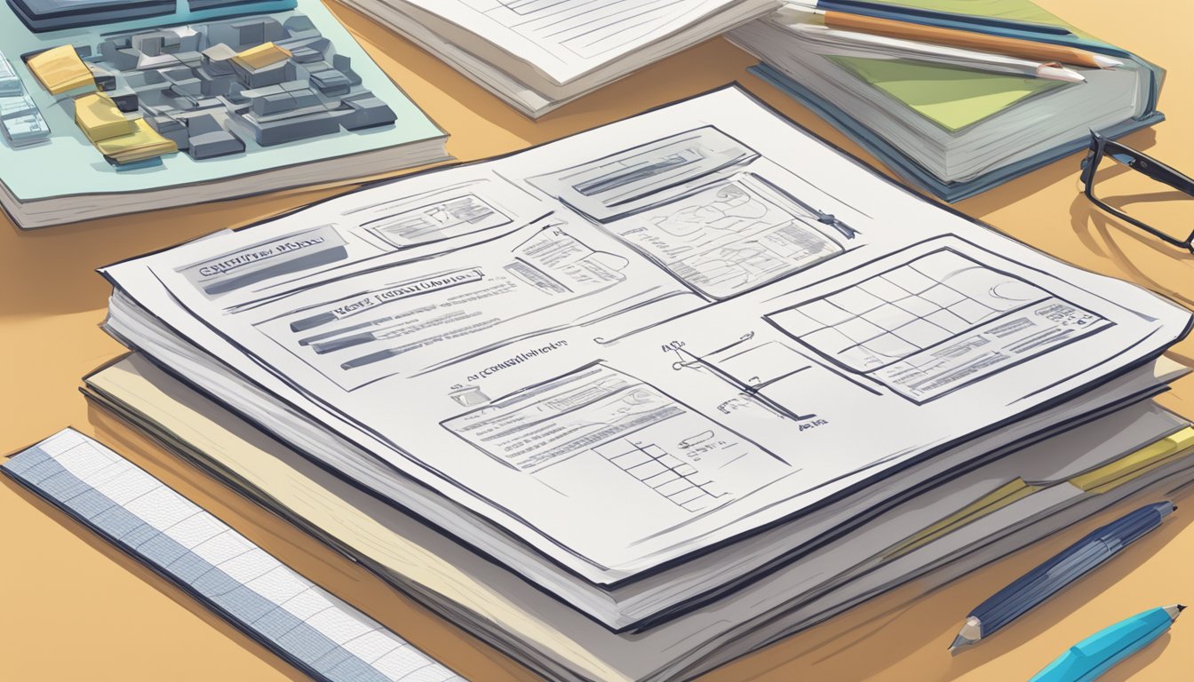 A stack of papers with "Frequently Asked Questions" printed on top, surrounded by science-related textbooks and a whiteboard with equations and diagrams