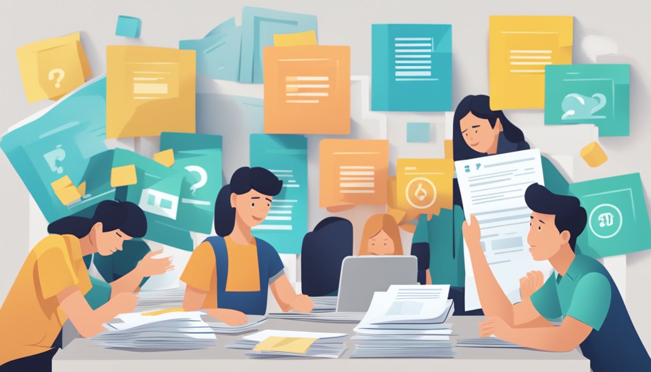 AEIS Tuition Singapore: Preparing Your Child for Success A stack of papers with "Frequently Asked Questions aeis tuition singapore" printed on top, surrounded by a group of students with puzzled expressions