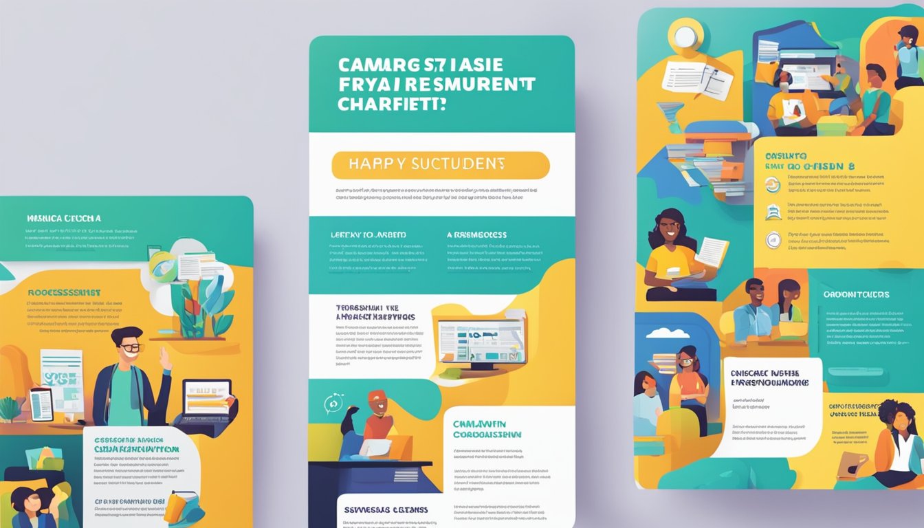 A colorful flyer with bold text and images of happy, successful students. A catchy slogan and contact information prominently displayed