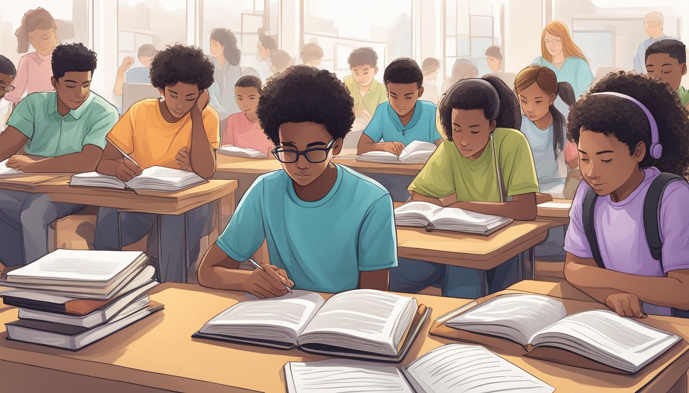 Students engaging with literature, analyzing texts, and discussing themes, all while utilizing critical thinking and writing skills