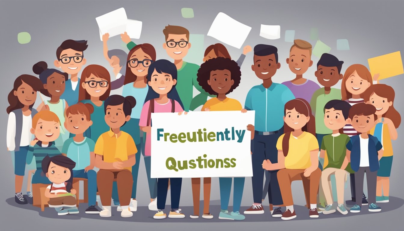 A sign with "Frequently Asked Questions" about Southridge School tuition, surrounded by curious students and parents