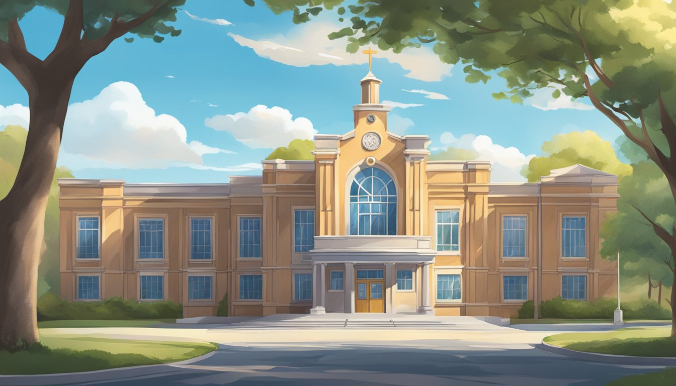 Mater Dei Tuition: Affordable and Quality Education in Singapore A school building with a prominent "Mater Dei Tuition" sign, surrounded by trees and a clear blue sky