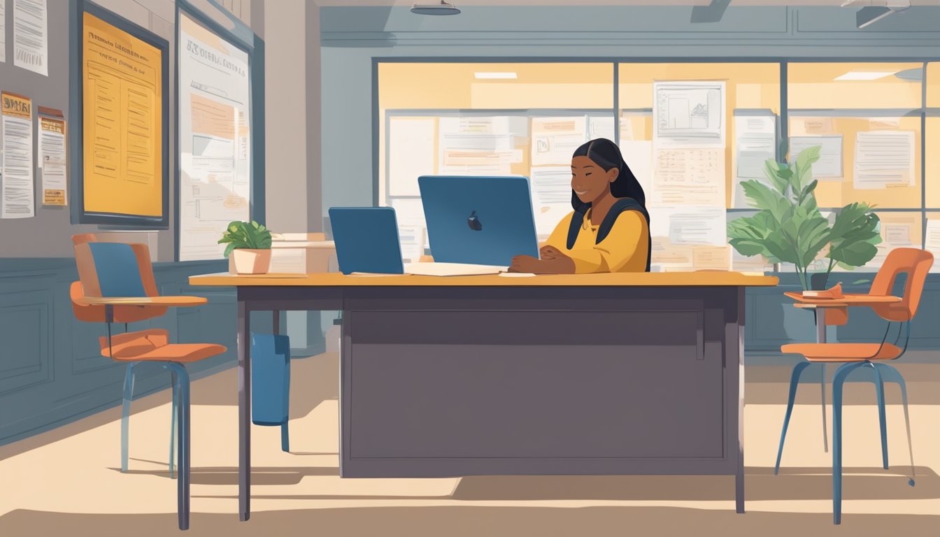 Mater Dei Tuition: Affordable and Quality Education in Singapore A student fills out financial aid forms while sitting at a desk in front of a sign displaying "Mater Dei Tuition."