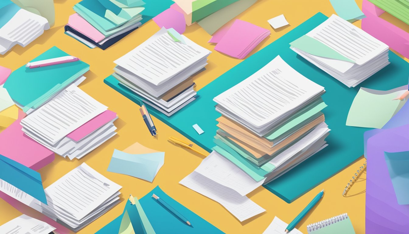 A stack of papers with "Frequently Asked Questions" written on top, surrounded by scattered Tamil tuition assignments