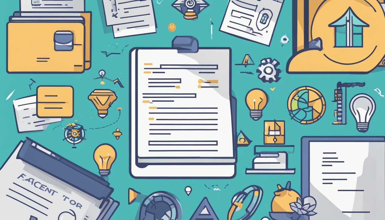 A stack of FAQ sheets with "Ascent Tuition" header, surrounded by curious symbols and icons