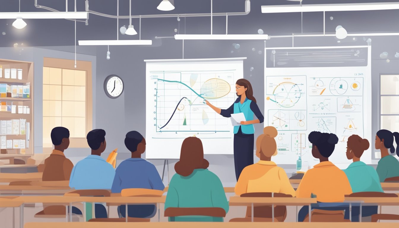 H1 Chem Tuition: Ace Your Exams with Top Tutors in Singapore! A chemistry tutor explains a complex concept using visual aids and diagrams in a well-lit classroom