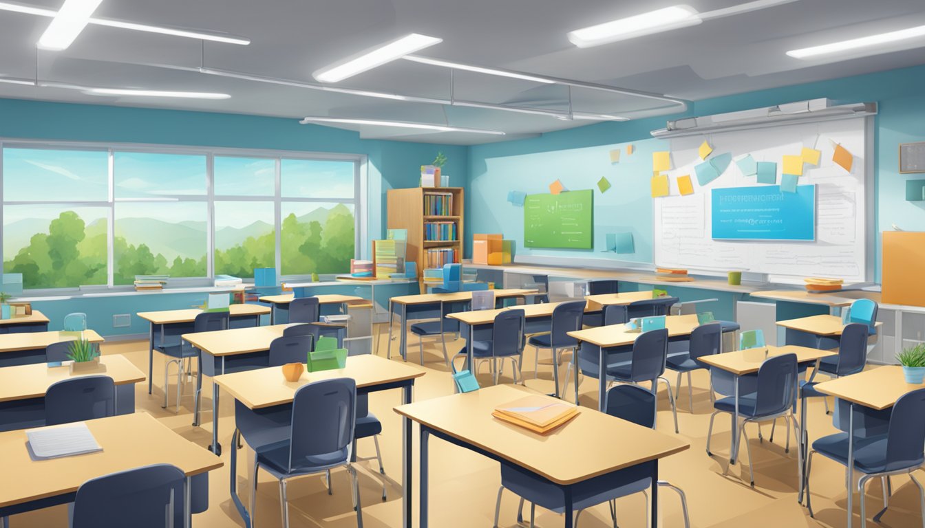 H1 Chem Tuition: Ace Your Exams with Top Tutors in Singapore! A classroom with a prominent "Frequently Asked Questions h1 chem tuition" sign on the wall, surrounded by desks and chairs