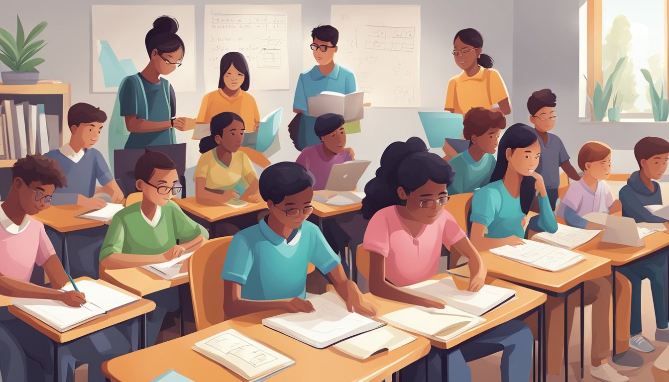 A group of students receiving tailored maths tuition, using various strategies to improve their understanding and skills