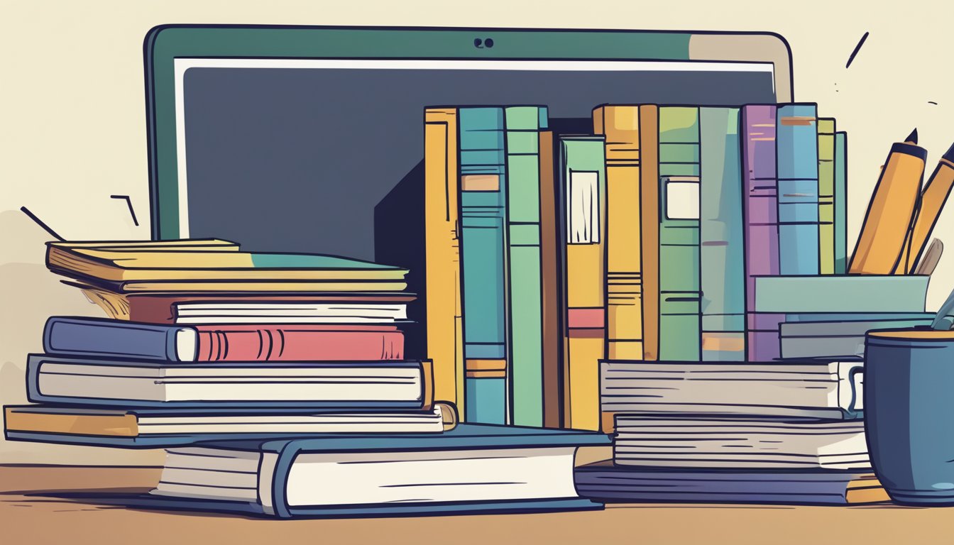 Freelance Tuition: Boost Your Grades with Personalised Learning A stack of books with "Frequently Asked Questions" on top, surrounded by a laptop, pen, and notebook