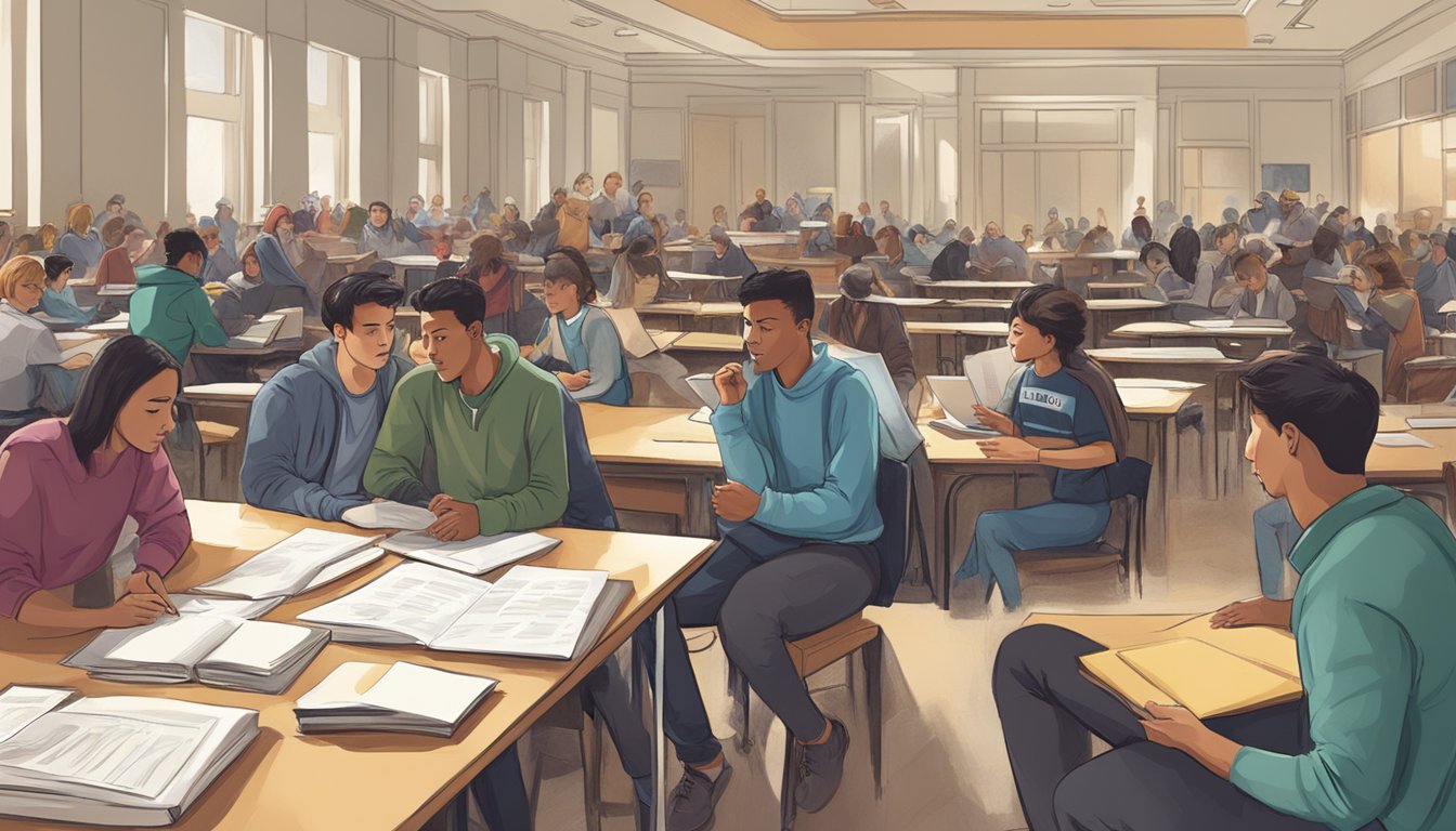 A bustling tuition forum in the west, with students studying and engaging in discussions