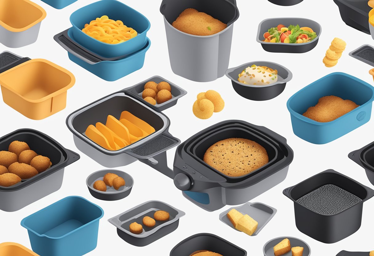 Silicone bakeware placed inside an air fryer, with various shapes and sizes fitting perfectly