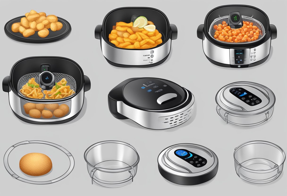 Ingredients placed in a preheated air fryer basket. Timer set and lid closed. Heat circulates, cooking the food evenly