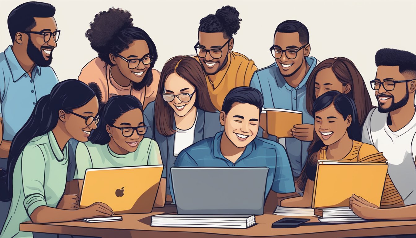 A group of diverse students engage in lively discussion and collaborative learning on the "Awesome Tuition" Facebook page