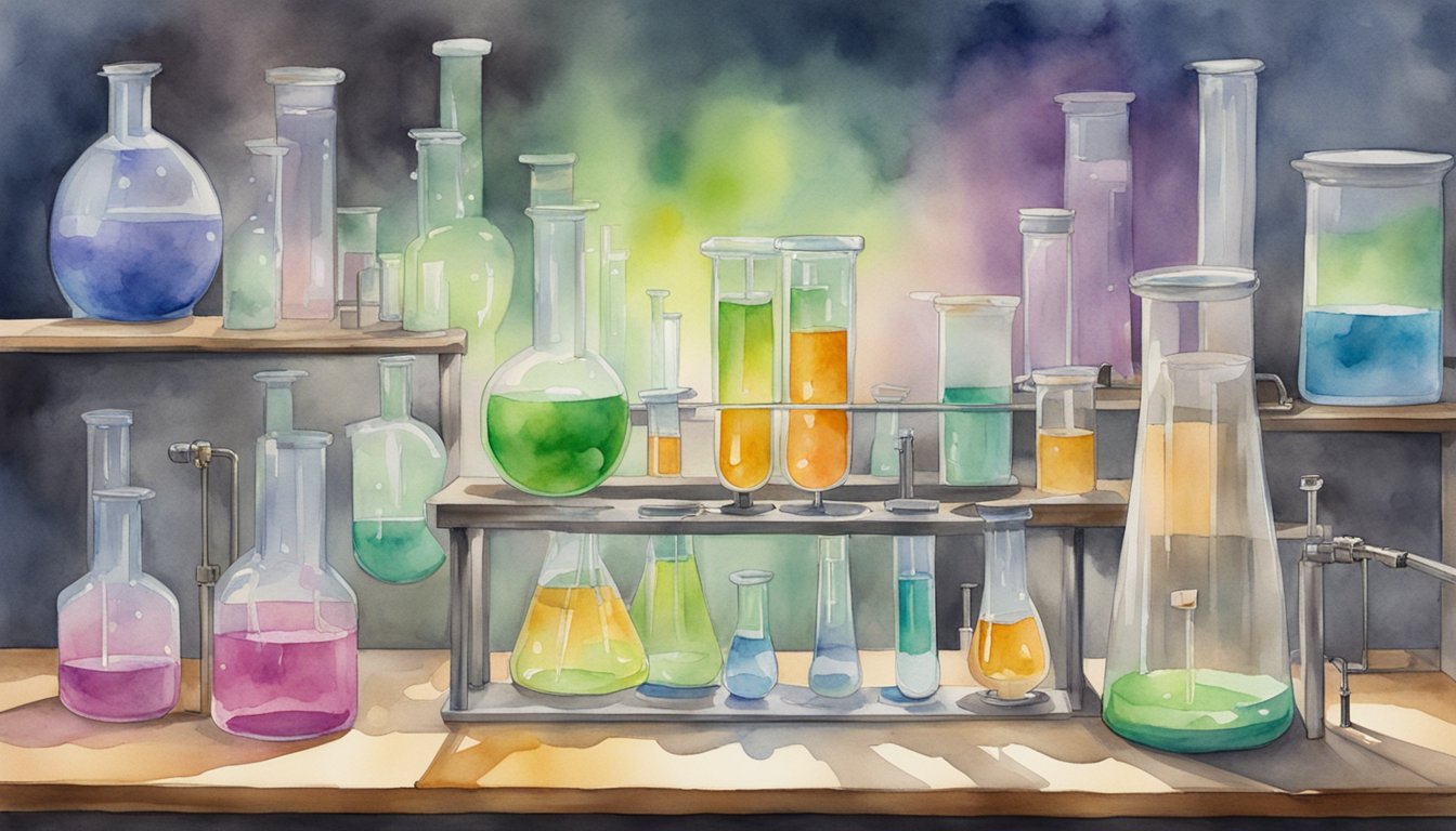 A lab setup with beakers, tubes, and a glowing, energy-producing reaction at the center