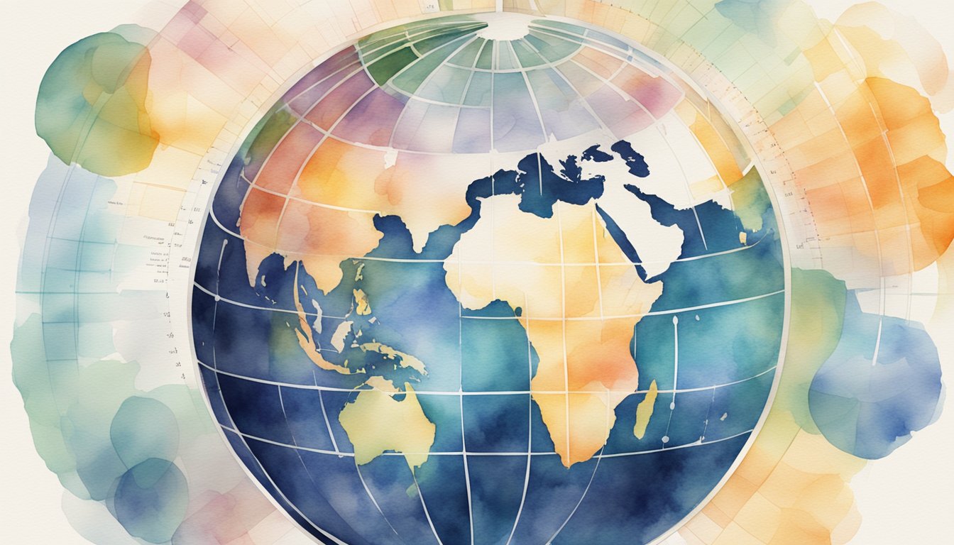 A globe surrounded by data charts and graphs, representing global population dynamics and projections