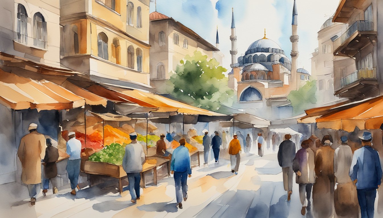 Busy streets of Istanbul lined with colorful bazaars, historic landmarks, and bustling waterfront.</p><p>A mix of modern and traditional architecture creates a vibrant and dynamic cityscape