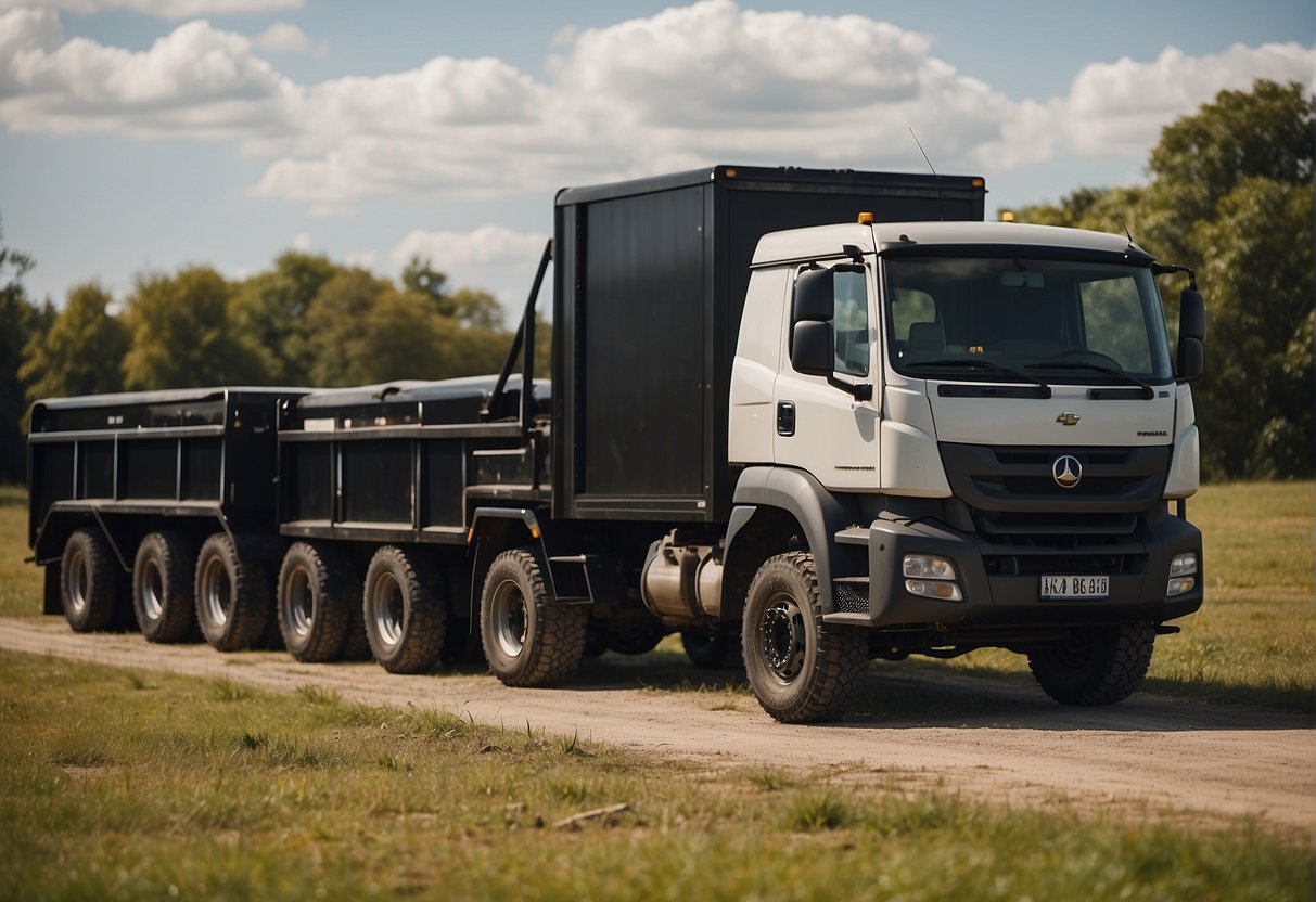 Vehicles and equipment neatly stored on a spacious piece of land, with clear signage and designated areas for each type of item