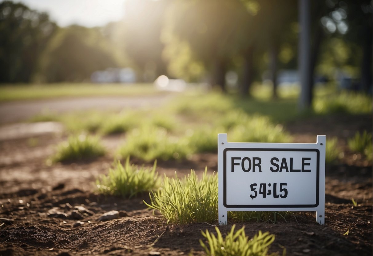 A plot of vacant land with a "For Sale" sign, surrounded by potential development projects and investment opportunities