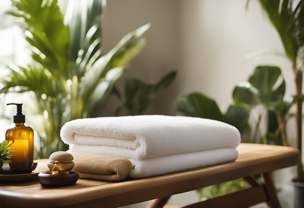 A serene room with a massage table, tropical decor, and soothing music playing for a lomi lomi massage
