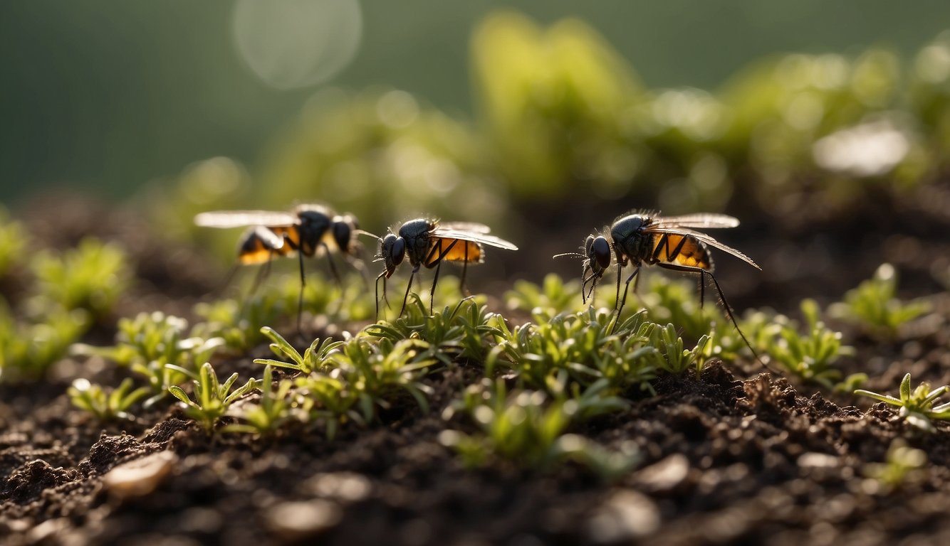 Fungus gnats hover over soil, no plants in sight