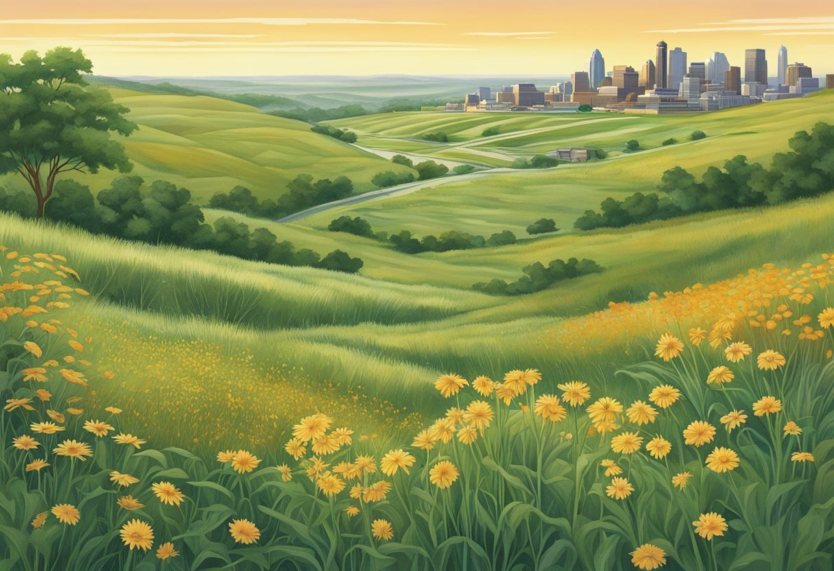 Kansas City's growing zone features diverse flora and fauna, including native grasses and flowering plants. The landscape is characterized by rolling hills and fertile soil