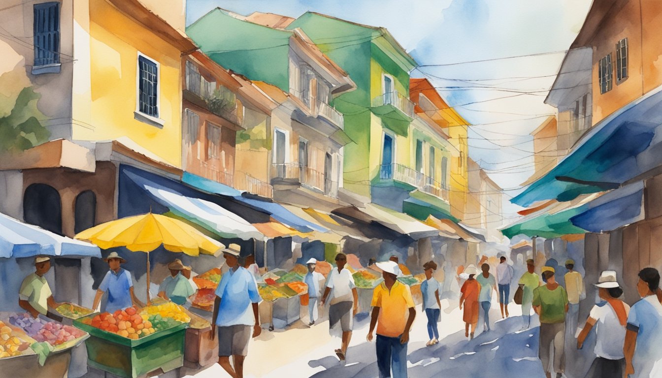 Busy streets, colorful markets, and bustling ports showcase Brazil's vibrant economy and diverse society