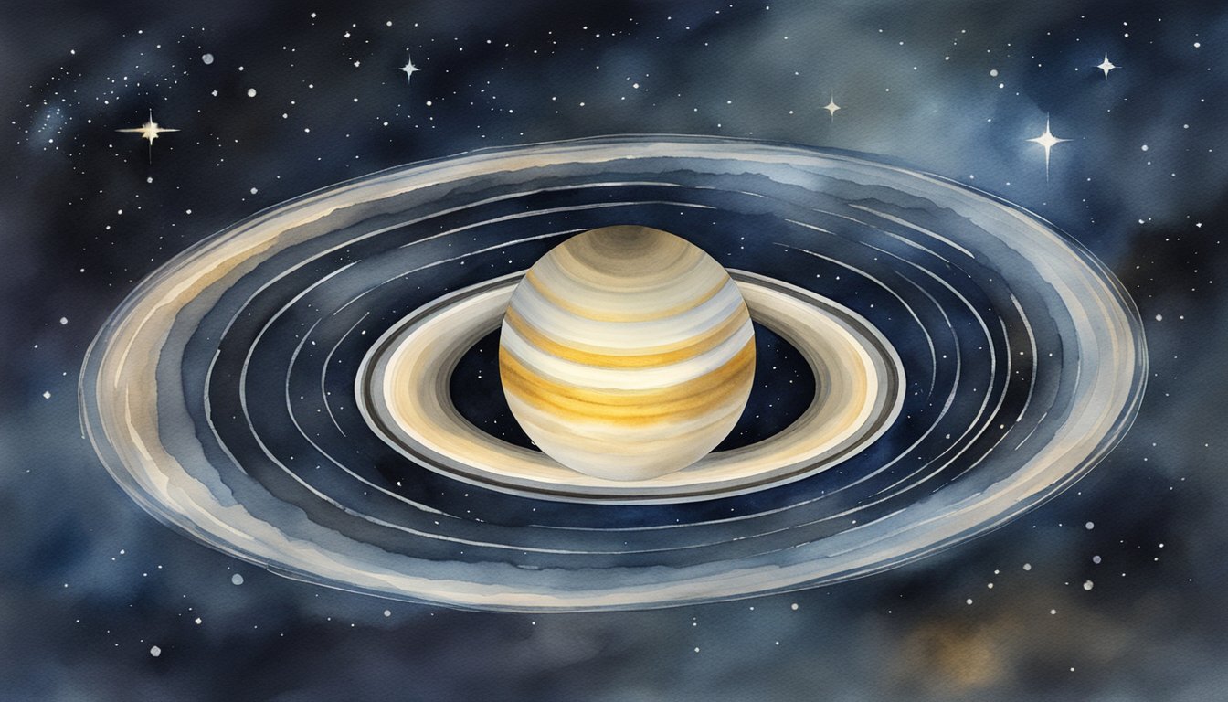 Saturn shines brightly in the night sky, its majestic rings visible against the backdrop of stars