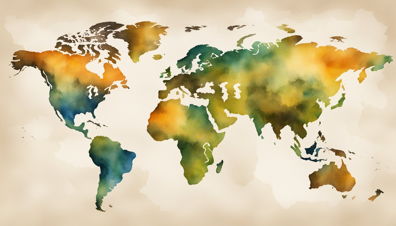 A basketball bouncing across a world map, showing the evolution and global expansion of the sport since its invention