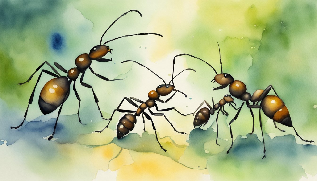 Ants emitting pheromones to communicate with each other