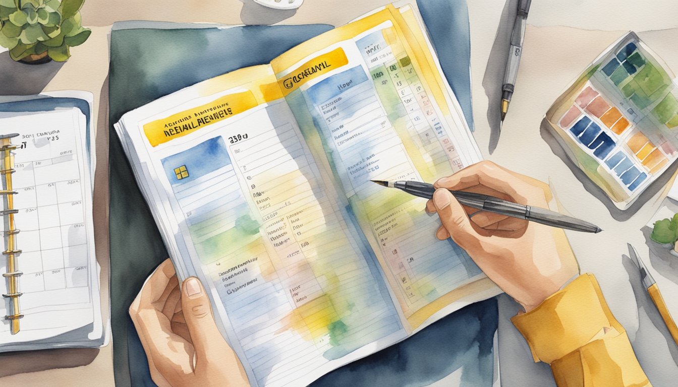 A hand holding a National Geographic magazine with a renewal form, surrounded by various payment options and a calendar with a highlighted renewal date