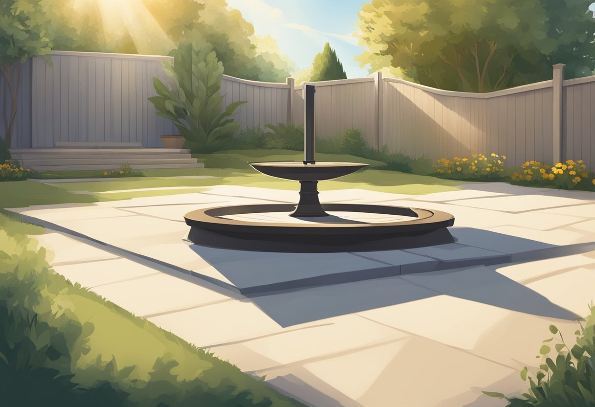 A yard with a sun dial casting a shadow to determine sun exposure