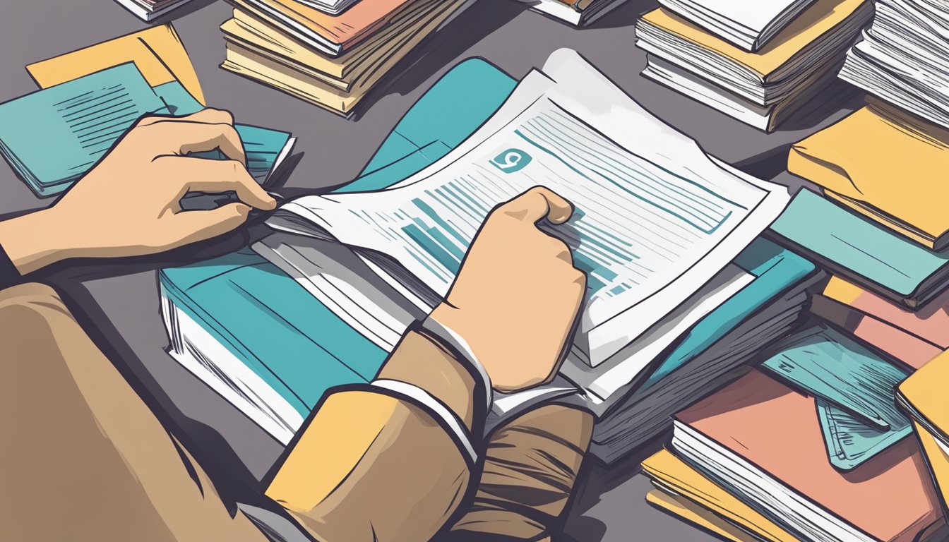 A stack of paper with "Frequently Asked Questions" printed on top, surrounded by books and a laptop, with a person