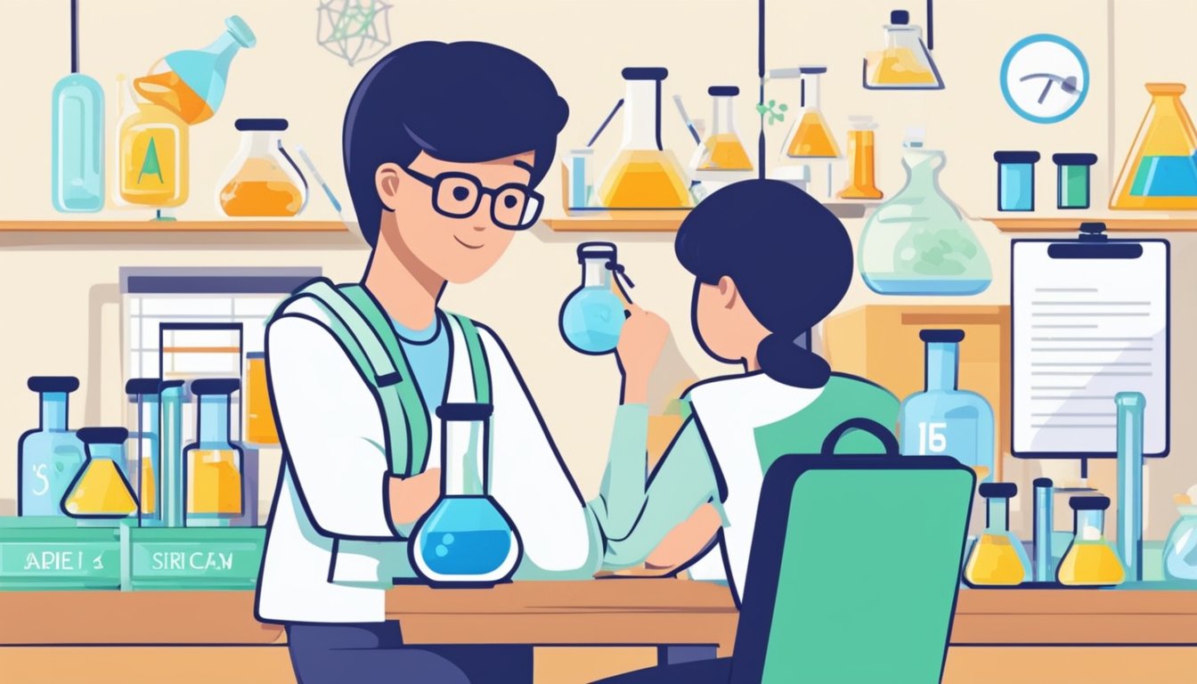 A student confidently selects the best chemistry tuition in Singapore from a list of options