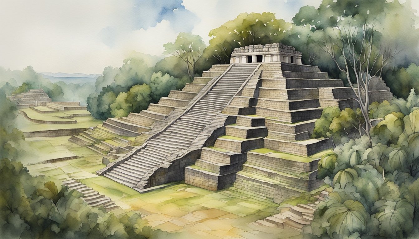 The once-thriving Maya city lies in ruins, surrounded by deforested land and eroded soil.</p><p>Abandoned terraced fields and crumbling irrigation systems illustrate the environmental challenges and agricultural practices that contributed to the decline of the Maya civilization