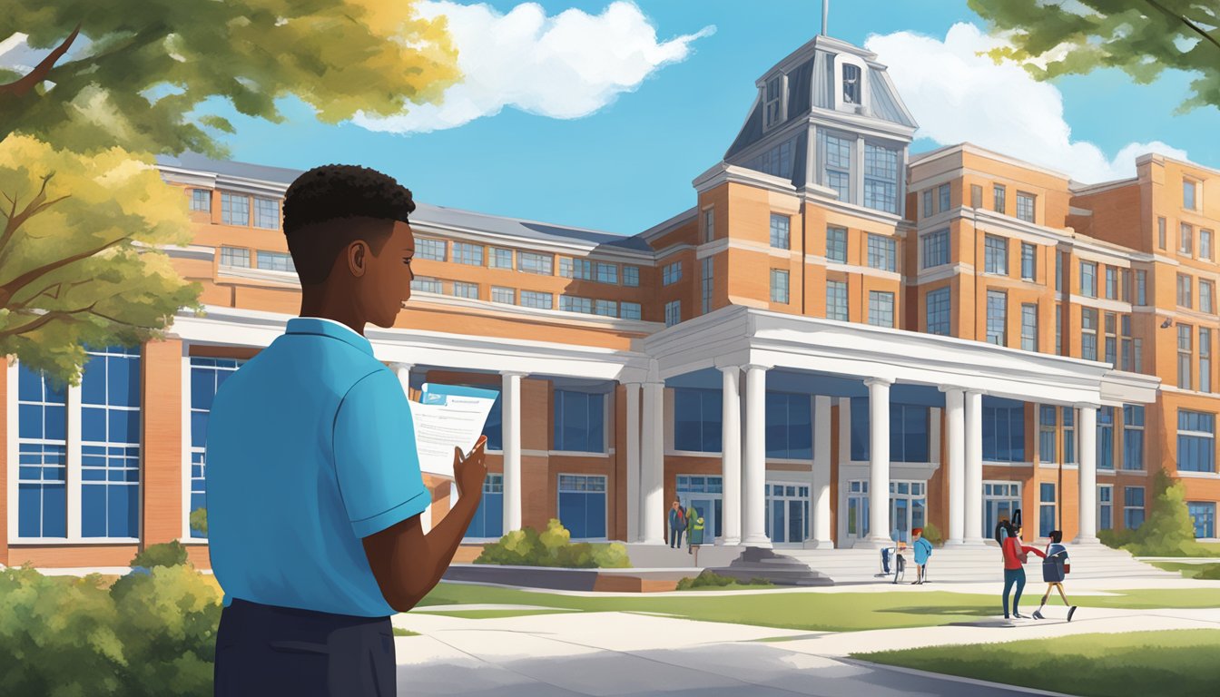 A student hands over a check for Jackson Prep tuition to the school