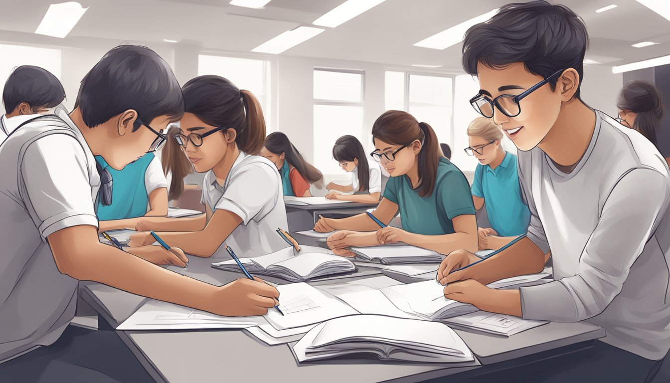 Students engaged in interactive learning activities at Axcell Tuition Centre, utilizing specialized techniques