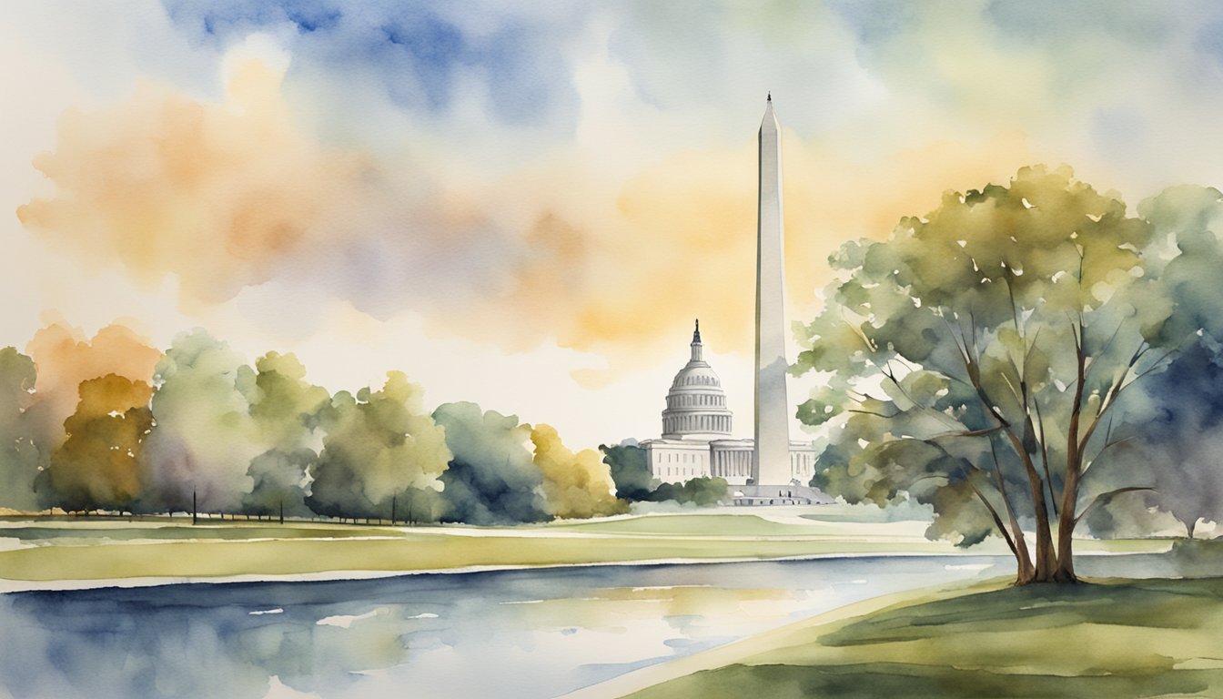 The Washington Monument stands tall, flanked by the Capitol and Lincoln Memorial, symbolizing the cultural and civic significance of Washington, D.C