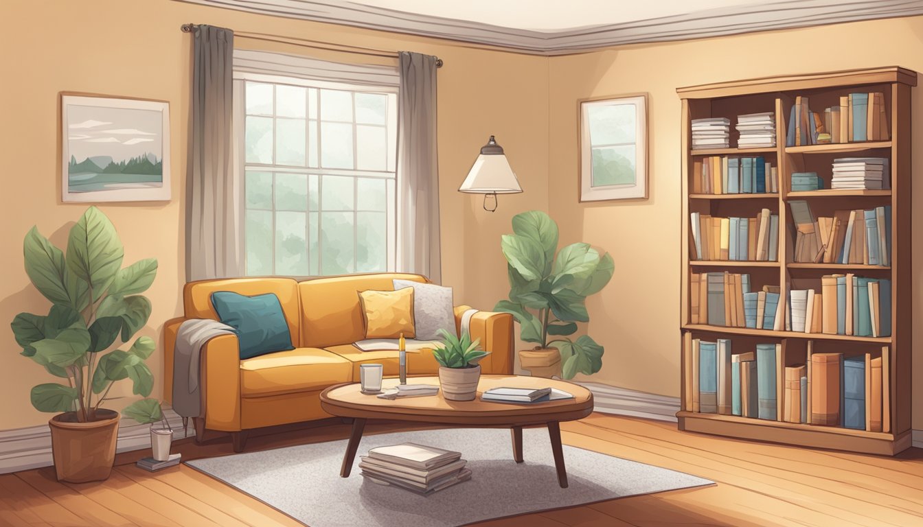 POA Home Tuition: Boost Your Accounting Grades with Personalised Lessons A cozy living room with a small table and chairs, books scattered around, and a whiteboard with math equations. A warm and inviting atmosphere for a one-on-one home tuition session