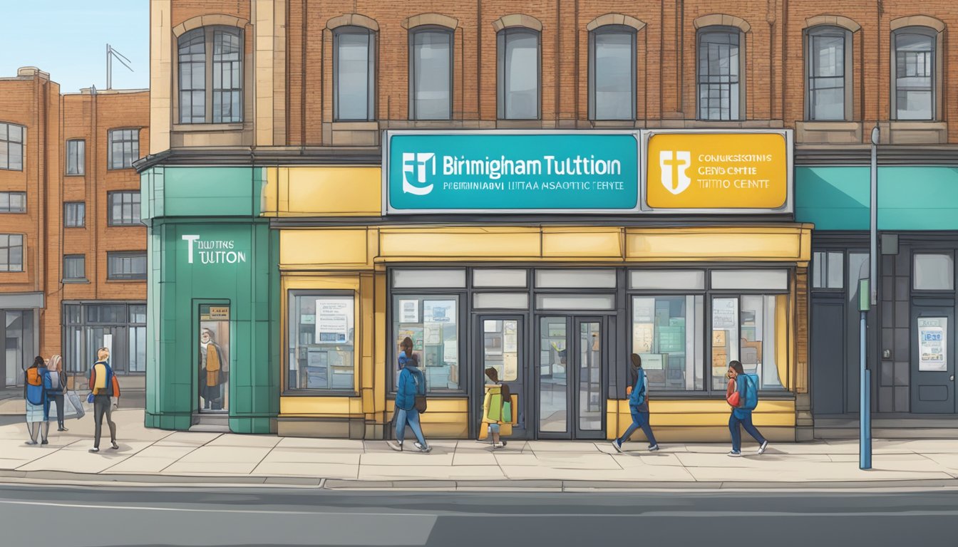 The Birmingham Tuition Centre sign stands out against the bustling city backdrop, drawing in students and parents seeking educational support