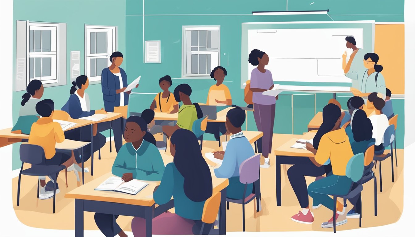 A group of students from low-income families receive tuition help through the Navigating Education Support Programmes. The students are engaged in learning activities with supportive mentors