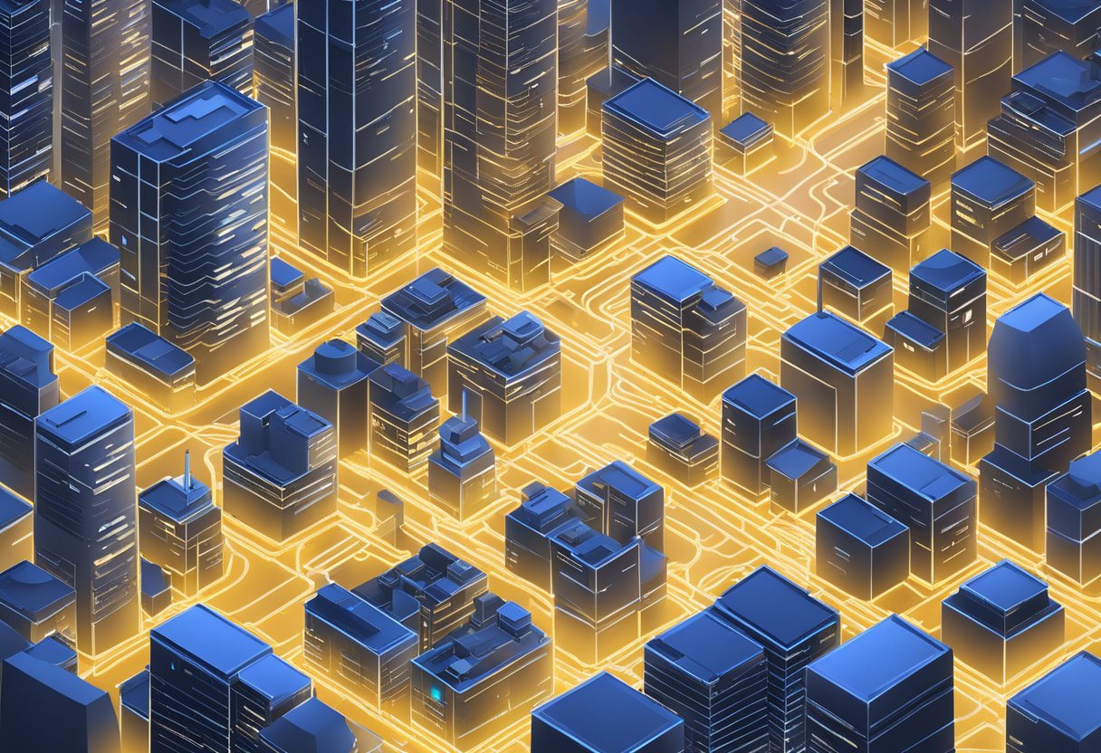 A network of Nodle technology devices transmitting data in a cityscape