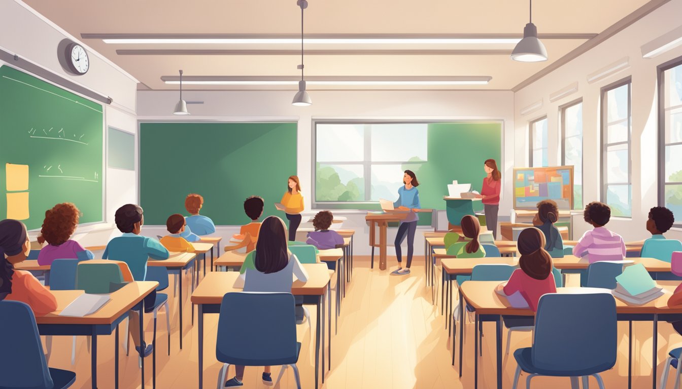 A bright, modern classroom filled with eager students and engaging tutors, all focused on unlocking the potential of each student