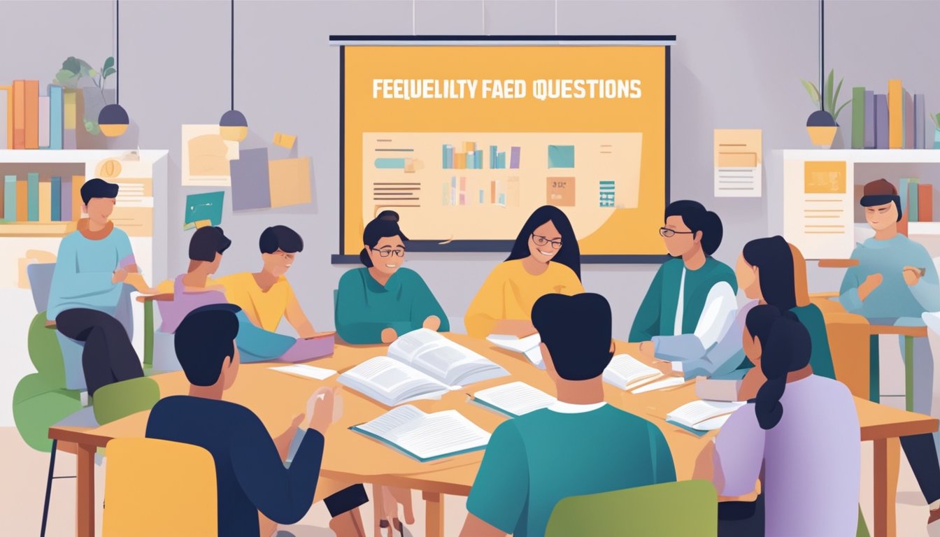 Tuition Agency Singapore: Find the Best Tutors for Your Child A group of students and tutors gather around a sign that reads "Frequently Asked Questions tuition agency singapore." The atmosphere is lively and engaging as they discuss various academic topics