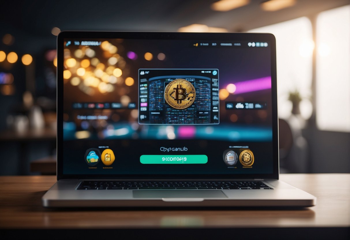 A computer screen displaying secure crypto gambling sites with a padlock icon and anonymous platform options